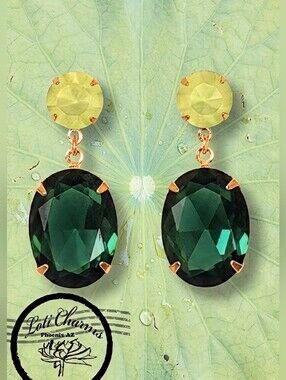 Superior Minimalist Frosty Green  Crystal & Glass Drop Gold Plated Earrings